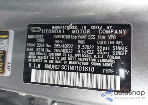 2022 Genesis Gv80 3.5T Awd z USA, uszkodzony, nr VIN KMUHCESC1NU101818